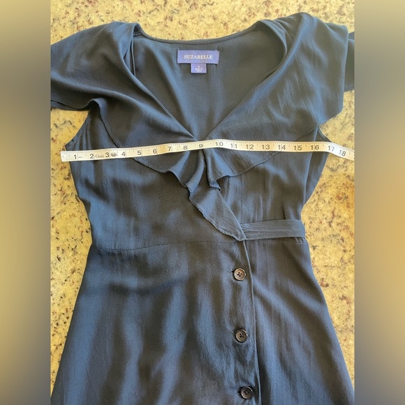 Women’s retro navy blue ruffled wrap midi dress size small - Picture 5 of 6